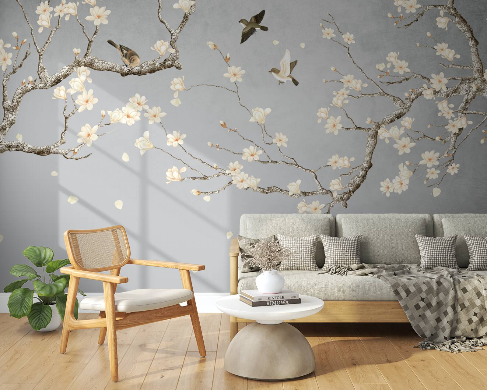 Fototapeta vtáky krúžia okolo rozkvitnutého stromu