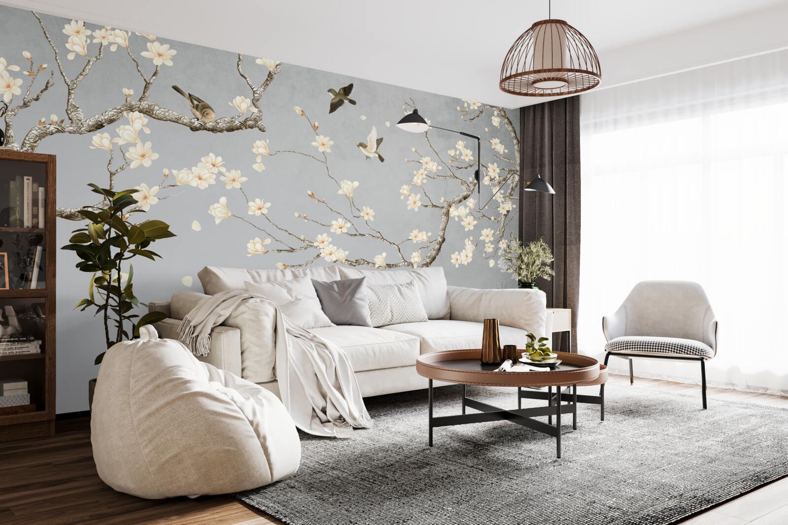 Fototapeta vtáky krúžia okolo rozkvitnutého stromu