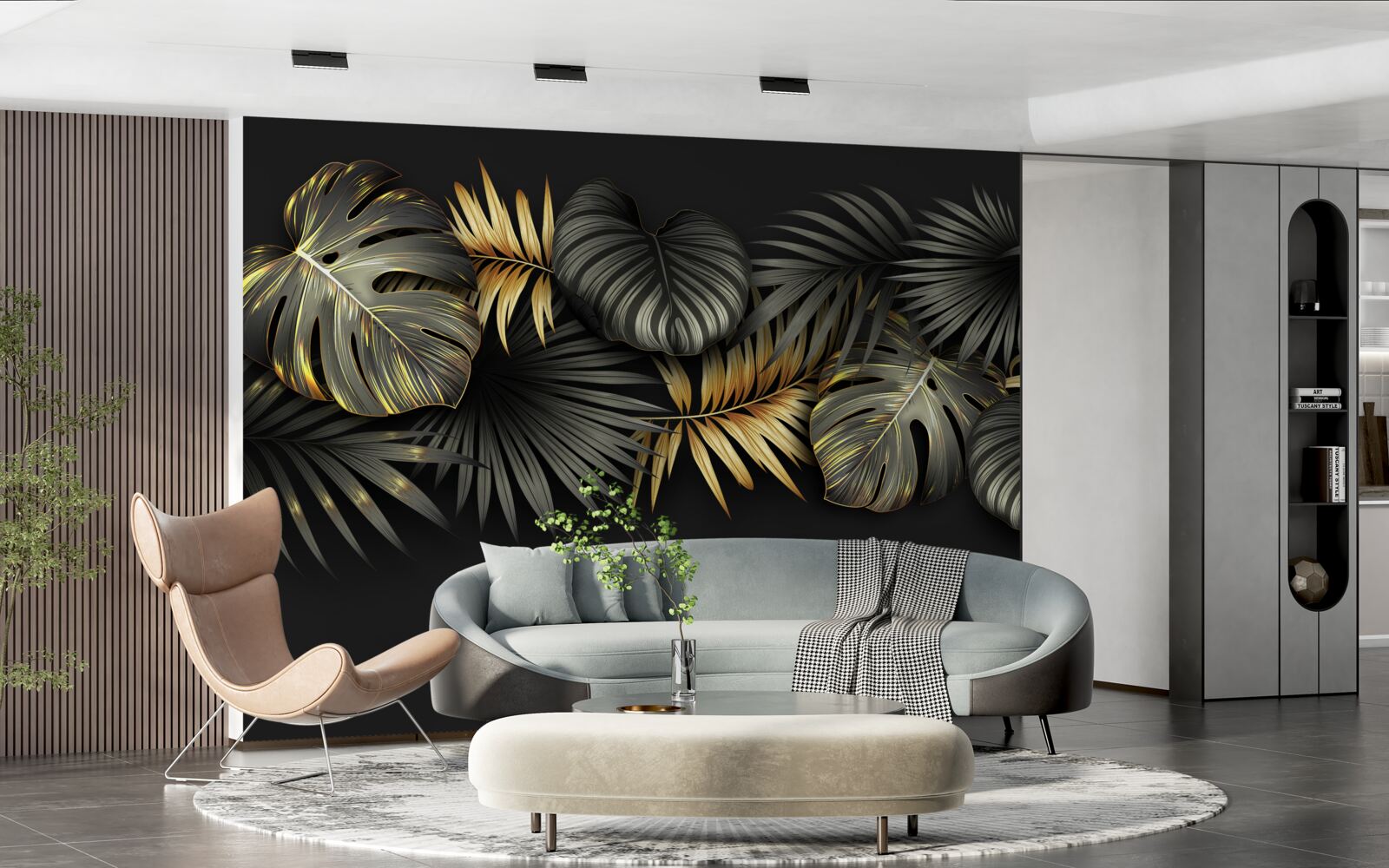 Fototapeta zlaté listy na čiernom pozadí