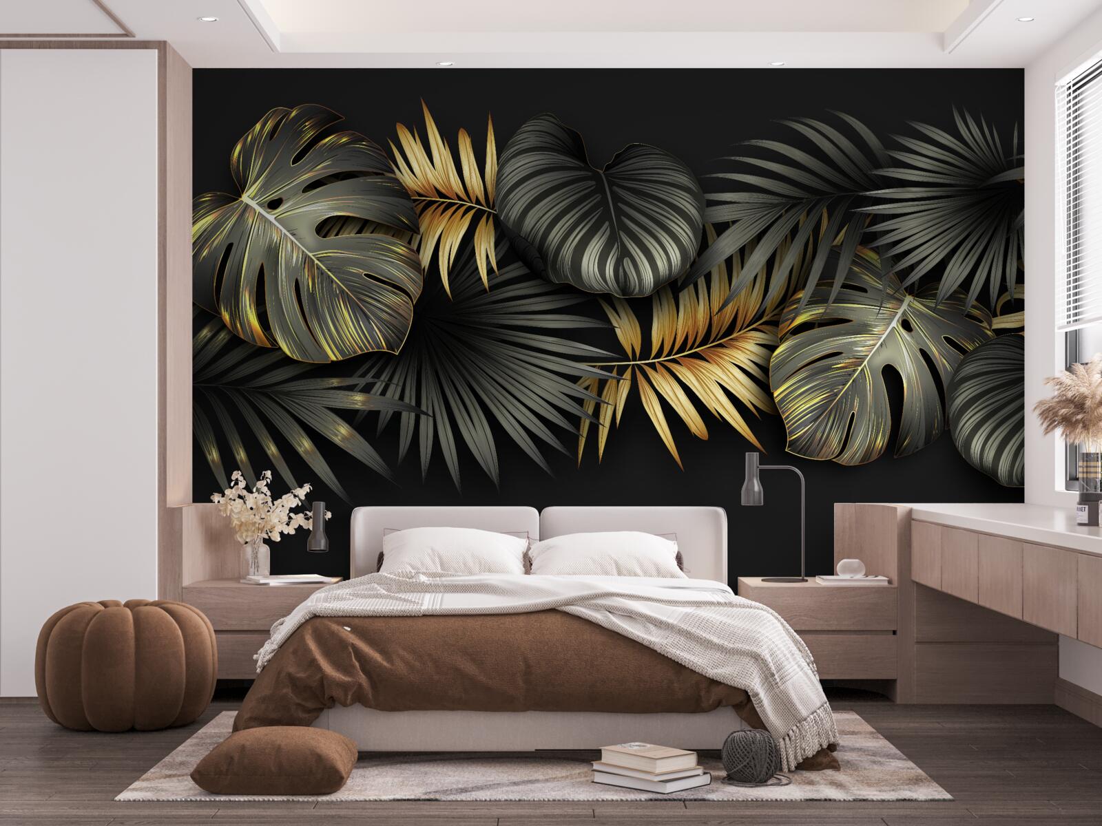 Fototapeta zlaté listy na čiernom pozadí