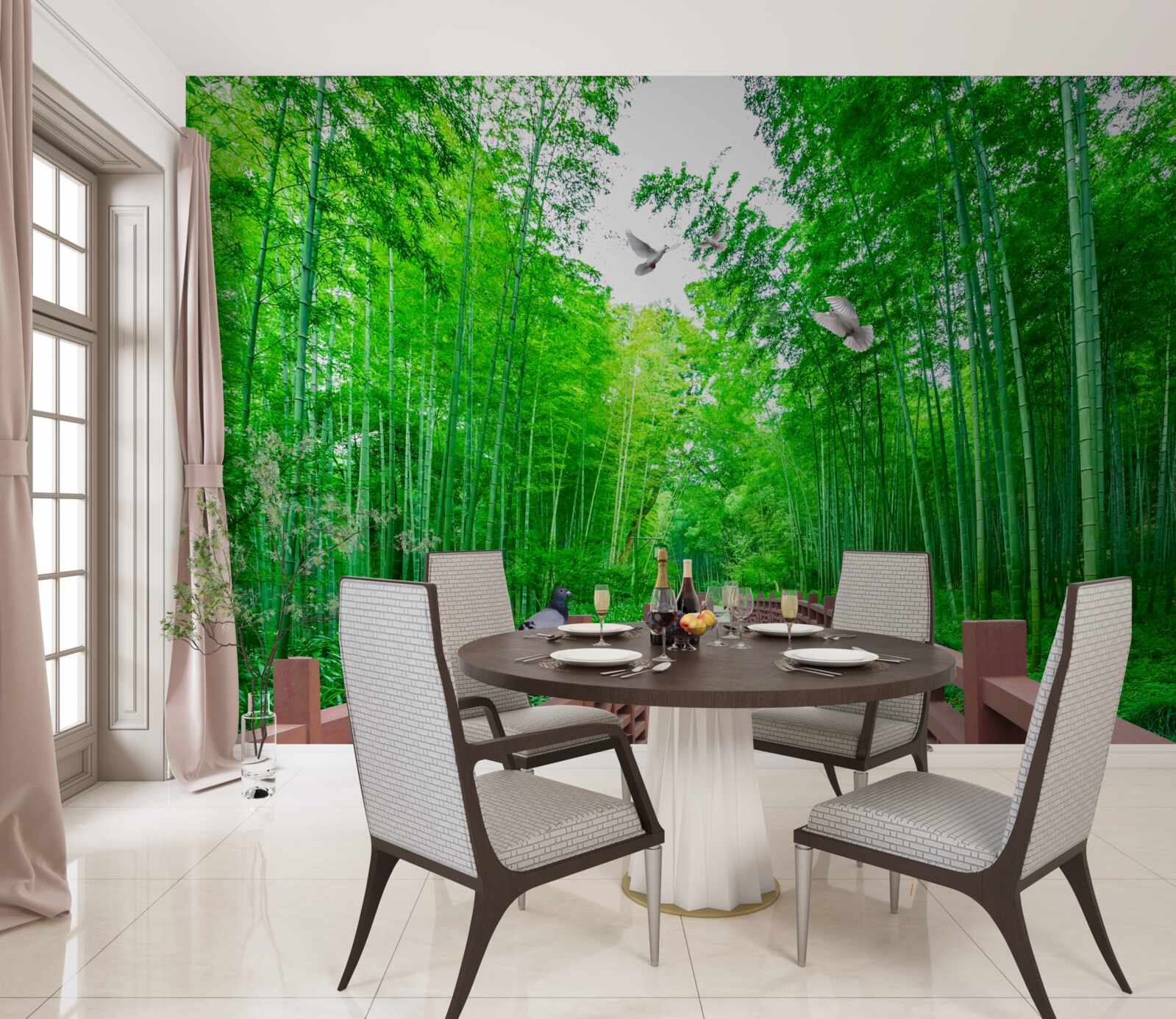 Fototapeta Cesta cez zelený bambusový les