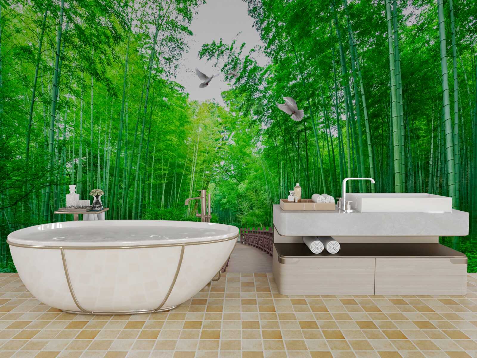 Fototapeta Cesta cez zelený bambusový les