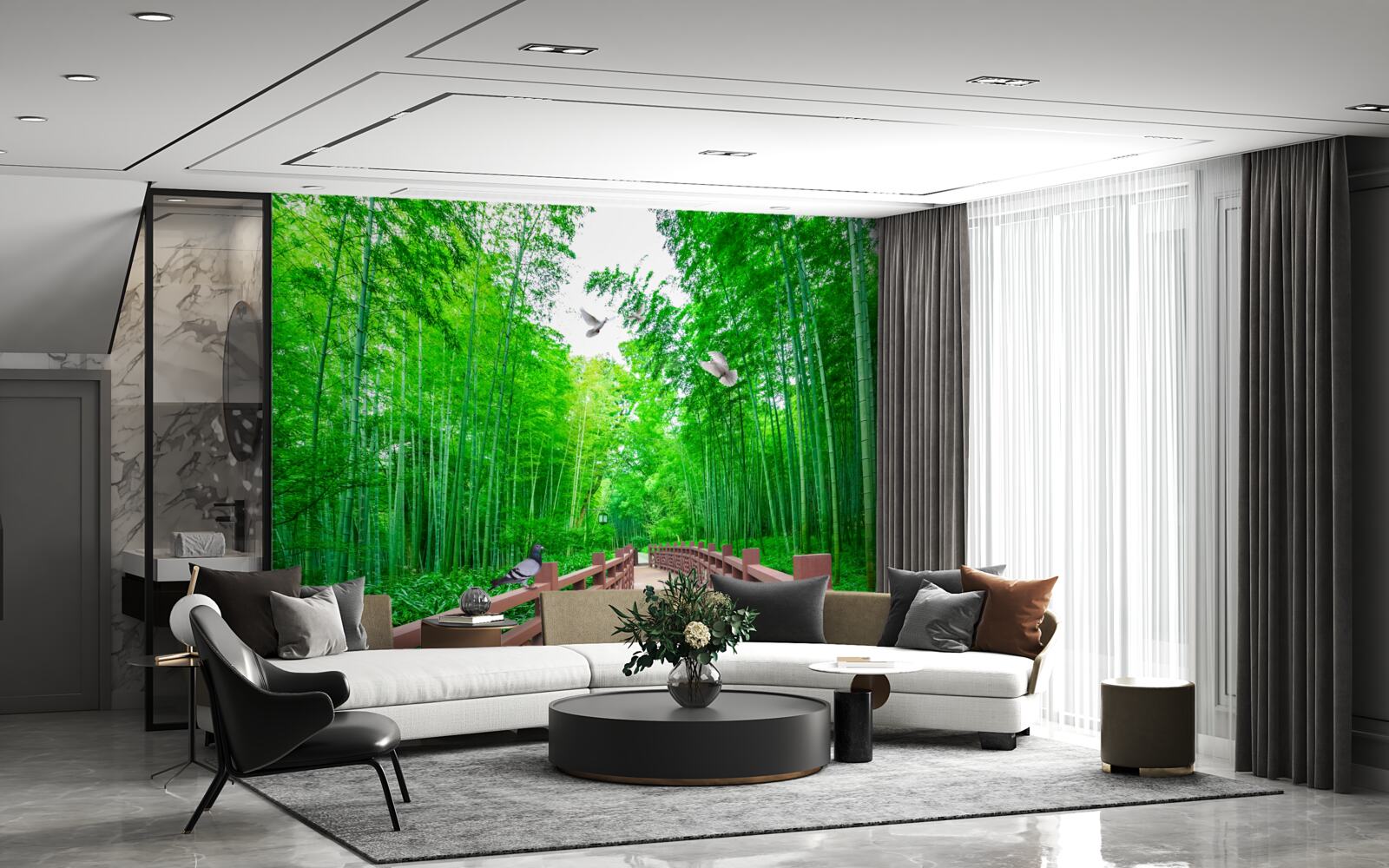 Fototapeta Cesta cez zelený bambusový les