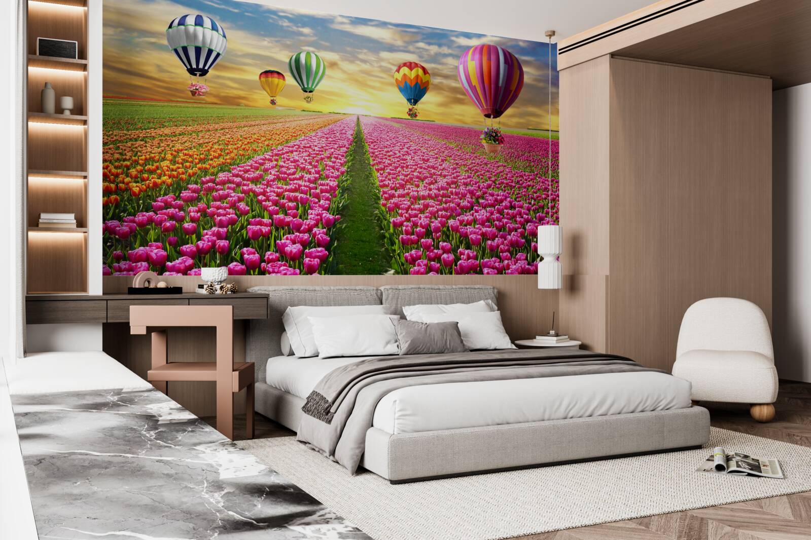 Fototapeta gule stúpajúce nad poľom tulipánov