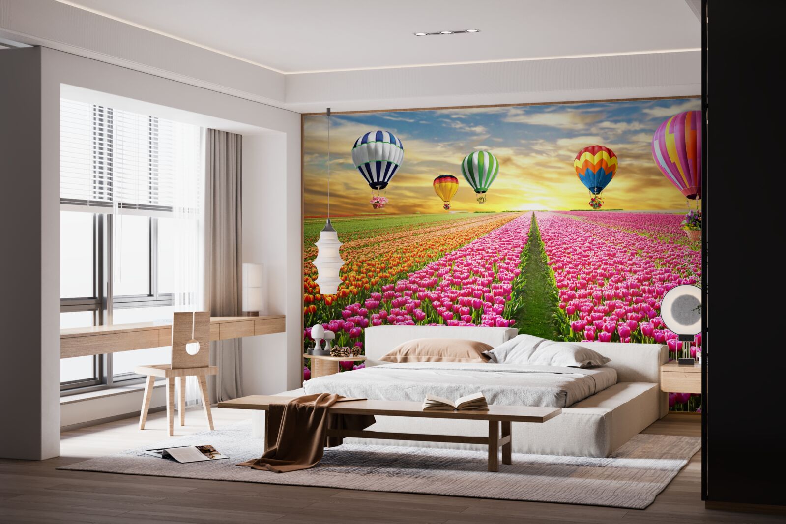 Fototapeta gule stúpajúce nad poľom tulipánov