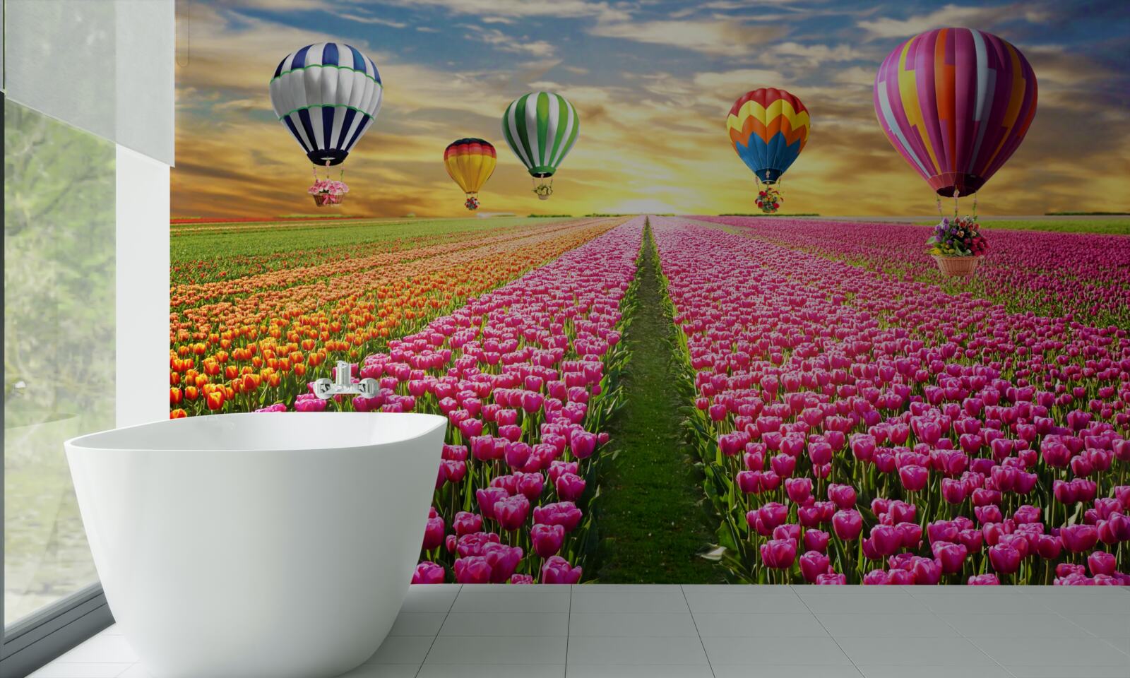 Fototapeta gule stúpajúce nad poľom tulipánov