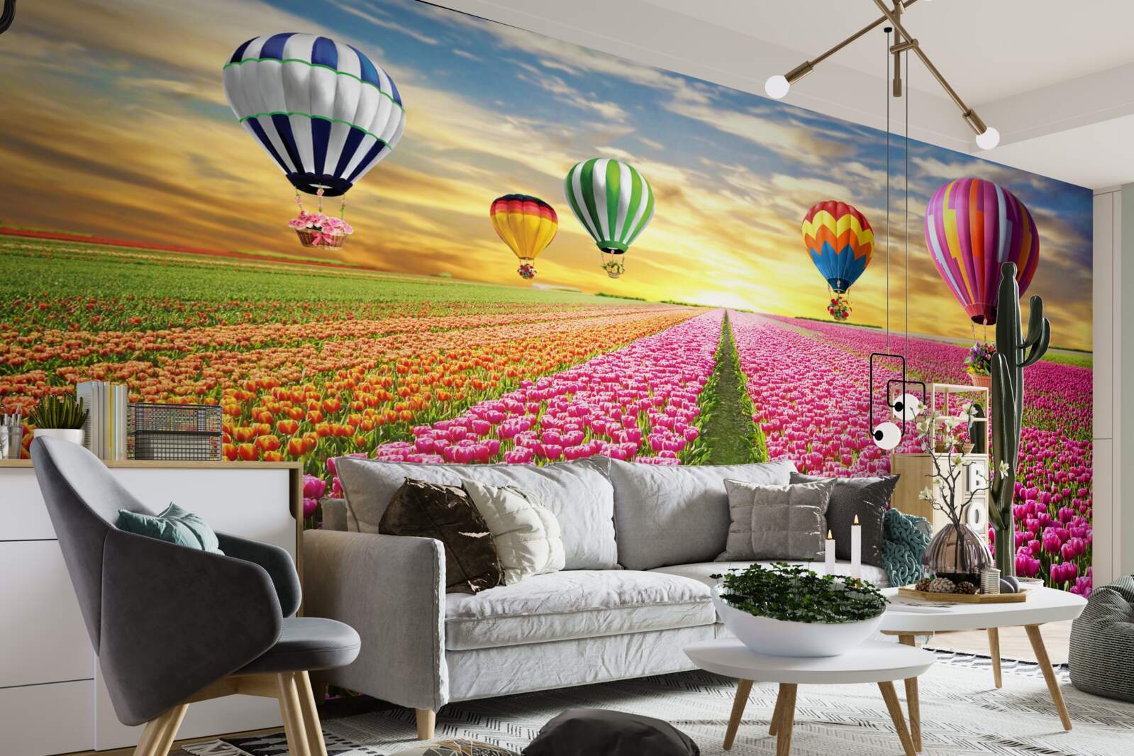 Fototapeta gule stúpajúce nad poľom tulipánov