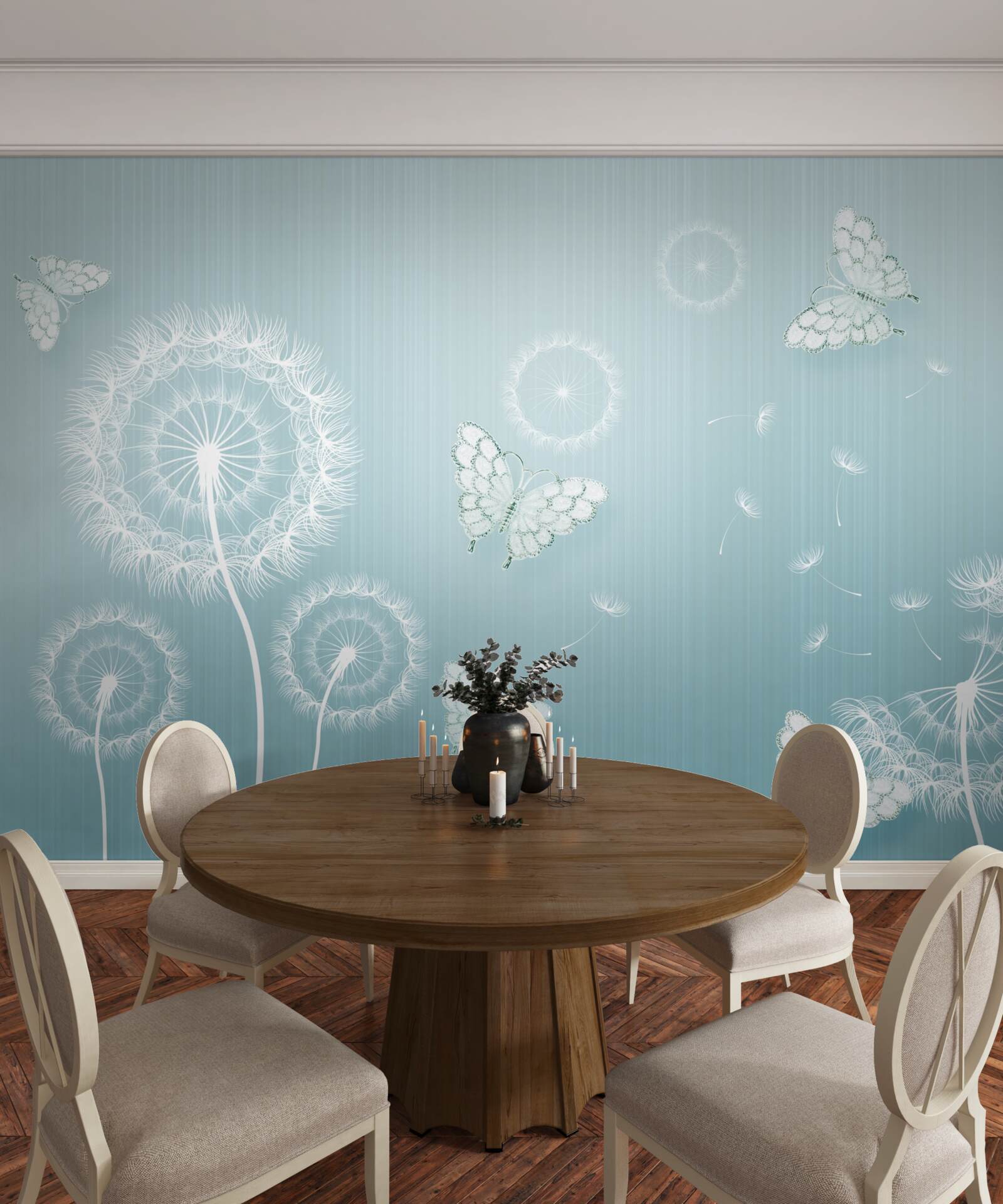 Fototapeta usporiadanie motýľov a púpav