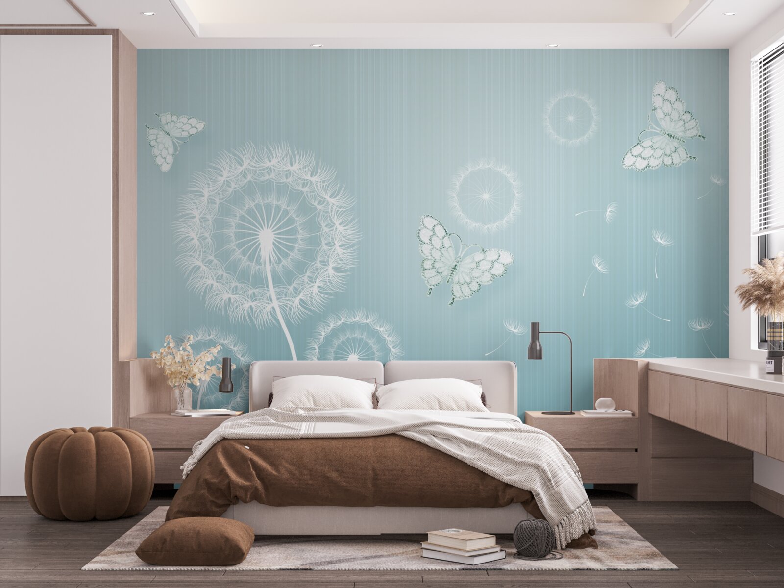 Fototapeta usporiadanie motýľov a púpav