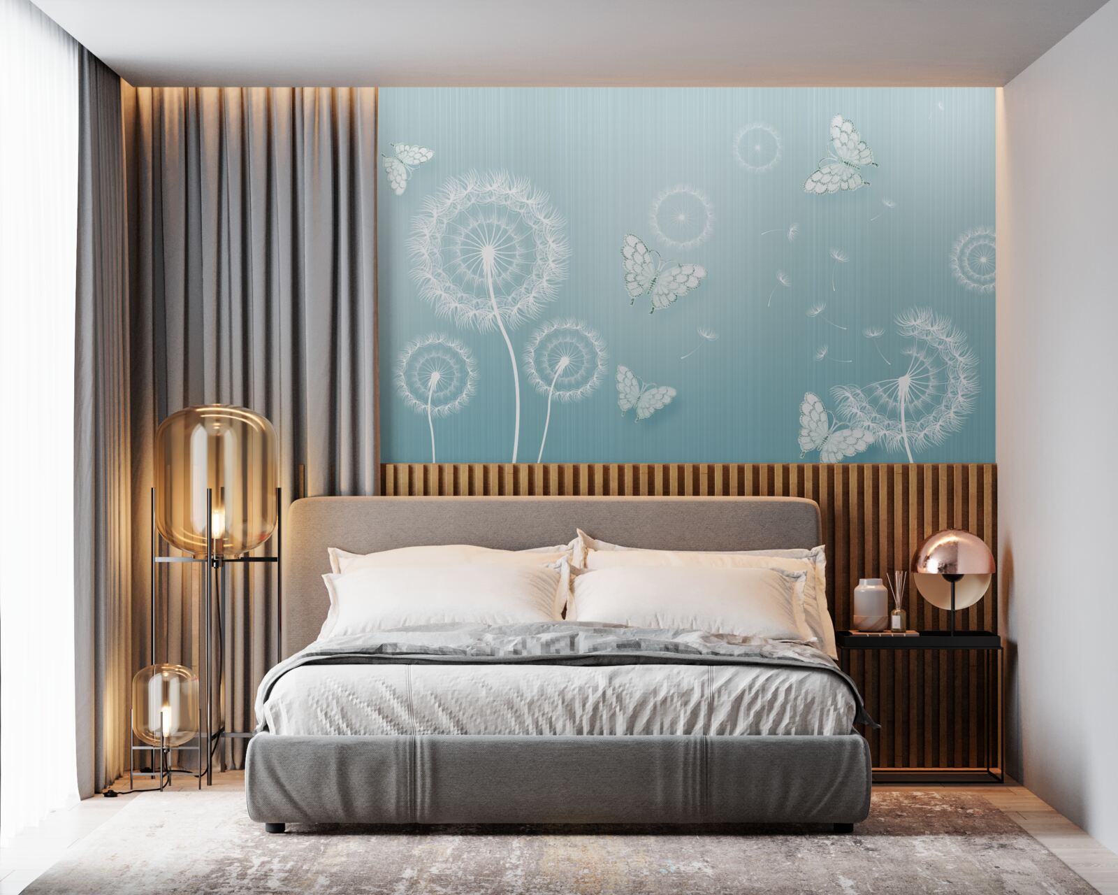 Fototapeta usporiadanie motýľov a púpav