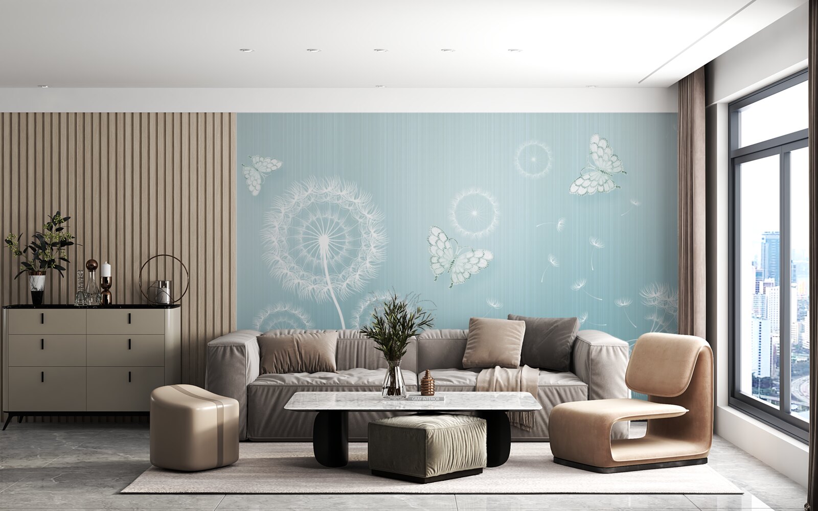 Fototapeta usporiadanie motýľov a púpav