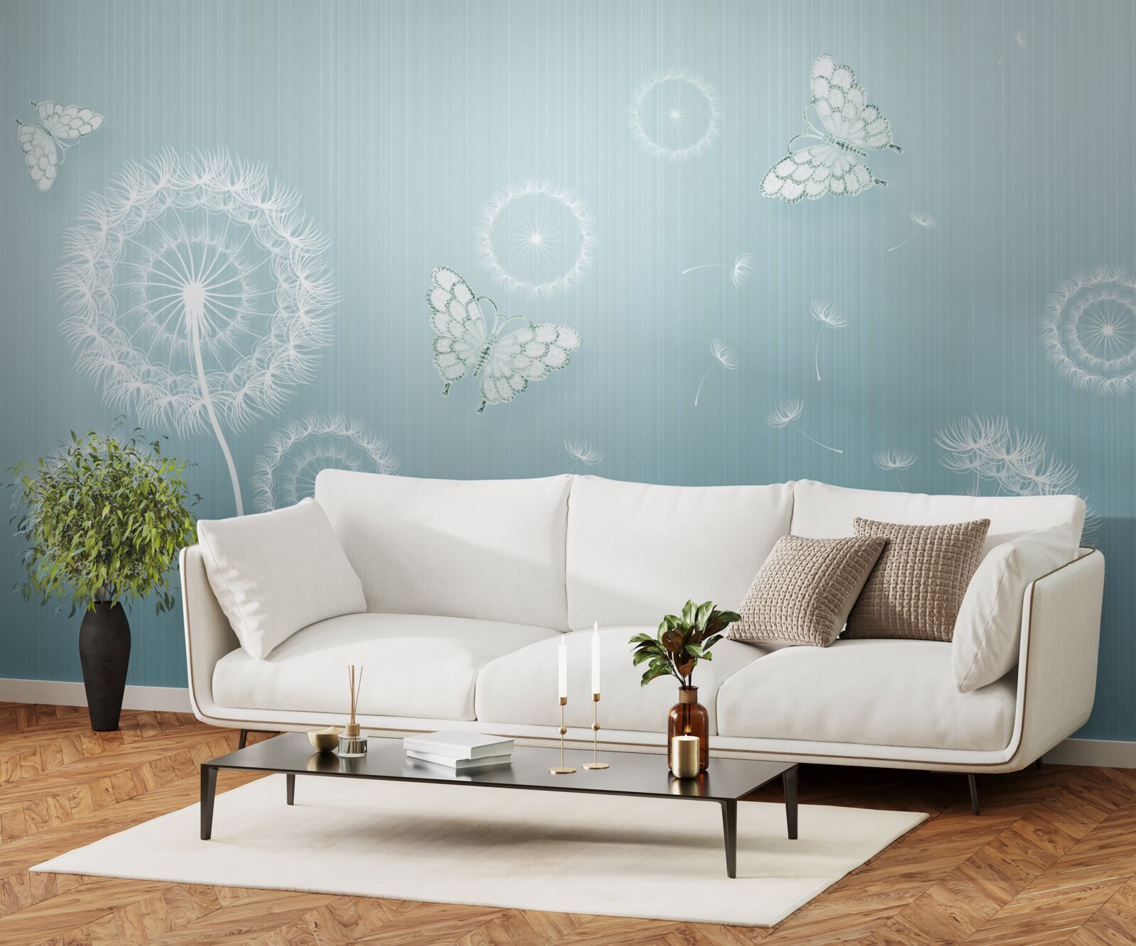 Fototapeta usporiadanie motýľov a púpav