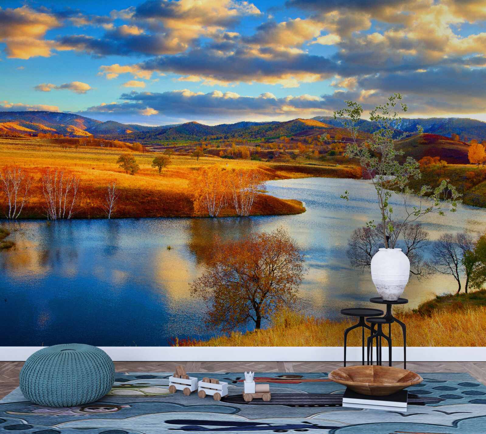 Fototapeta krajina s jazerom na jeseň