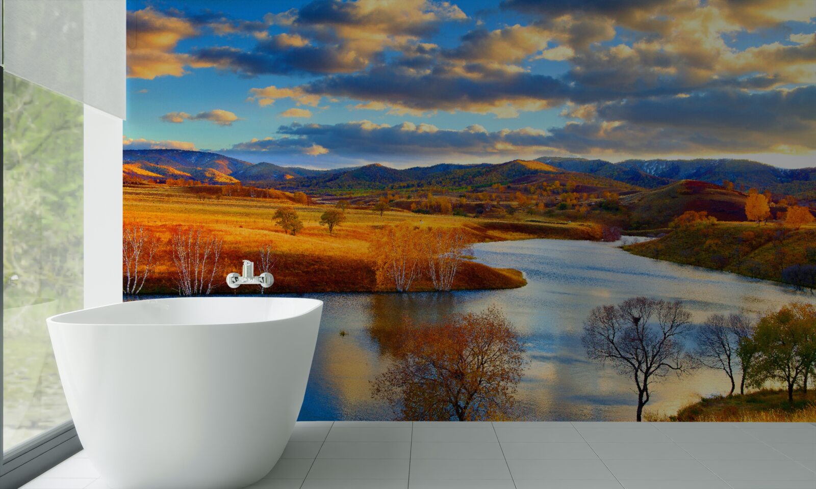 Fototapeta krajina s jazerom na jeseň