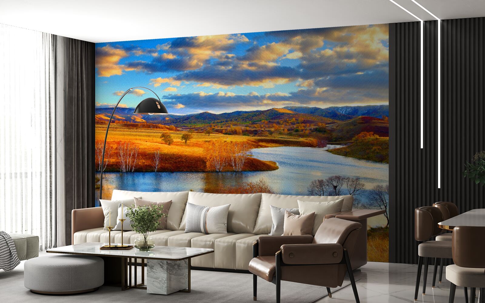 Fototapeta krajina s jazerom na jeseň