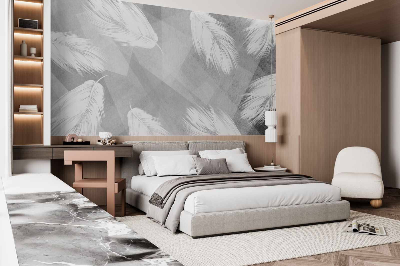 Fototapeta mäkké, snehovo biele páperie