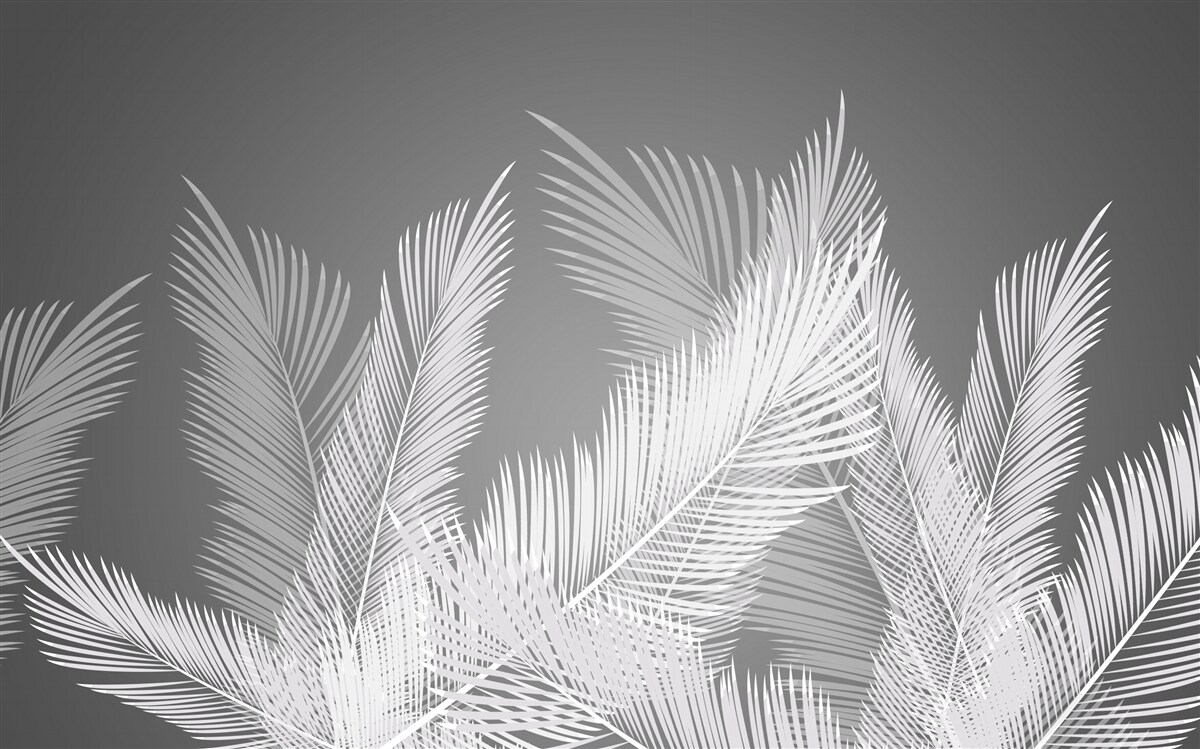 Fototapeta pierko sa kĺže po bielych listoch na sivom podklade