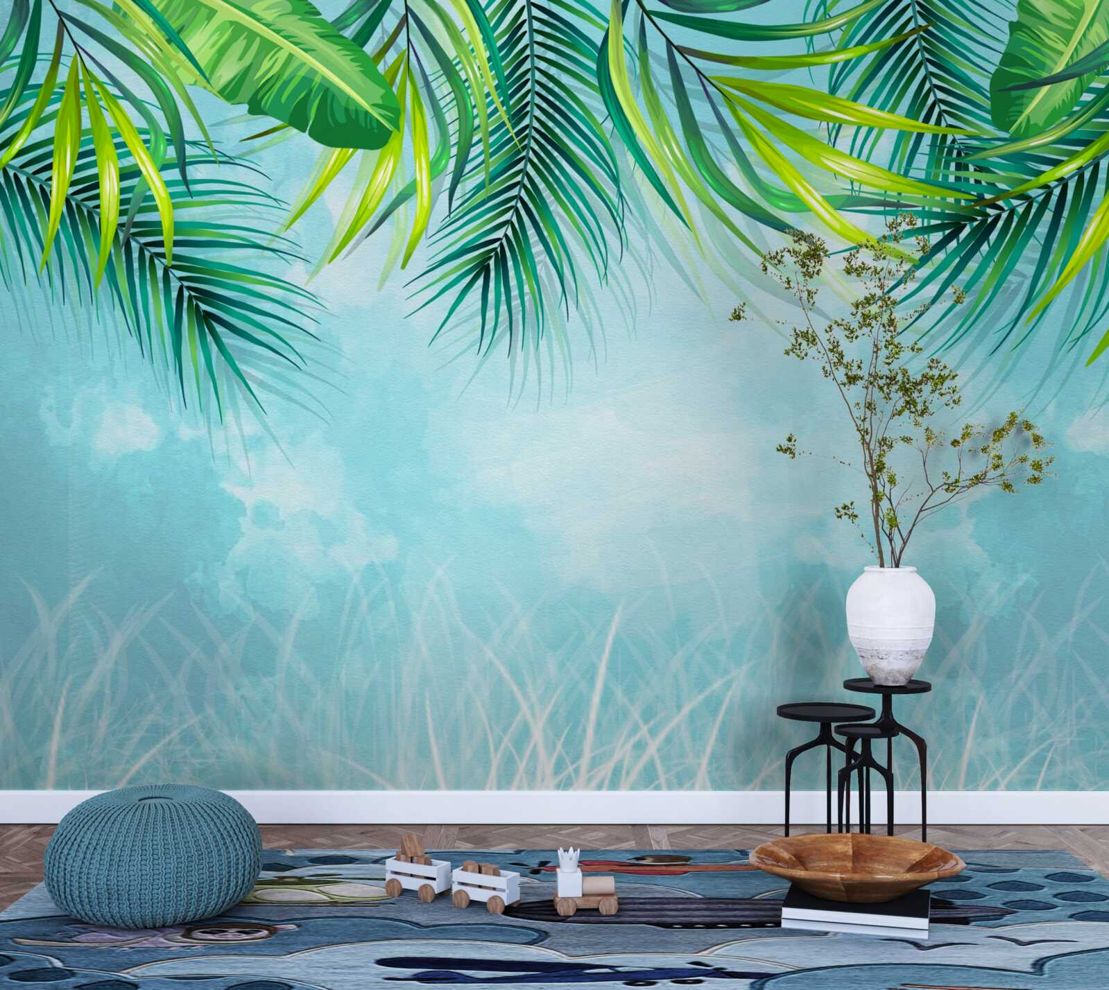 Fototapeta tropické listy proti modrej oblohe