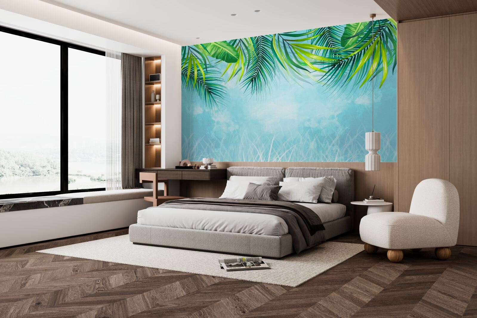 Fototapeta tropické listy proti modrej oblohe