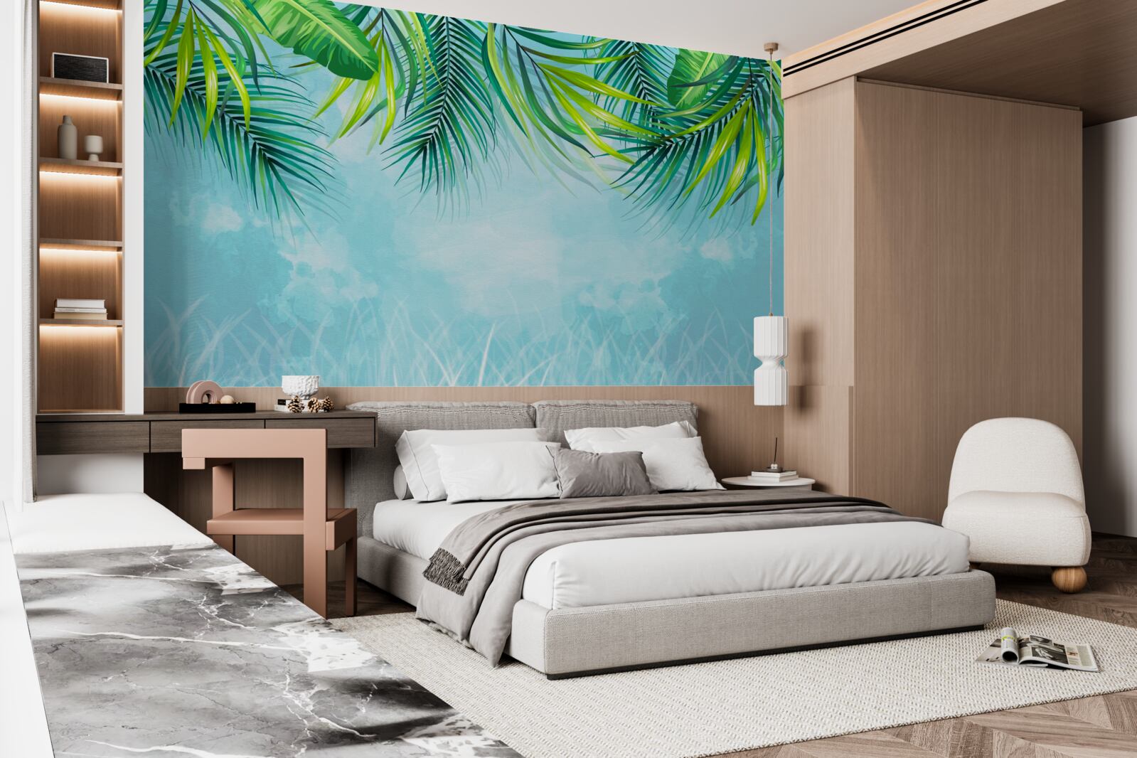 Fototapeta tropické listy proti modrej oblohe