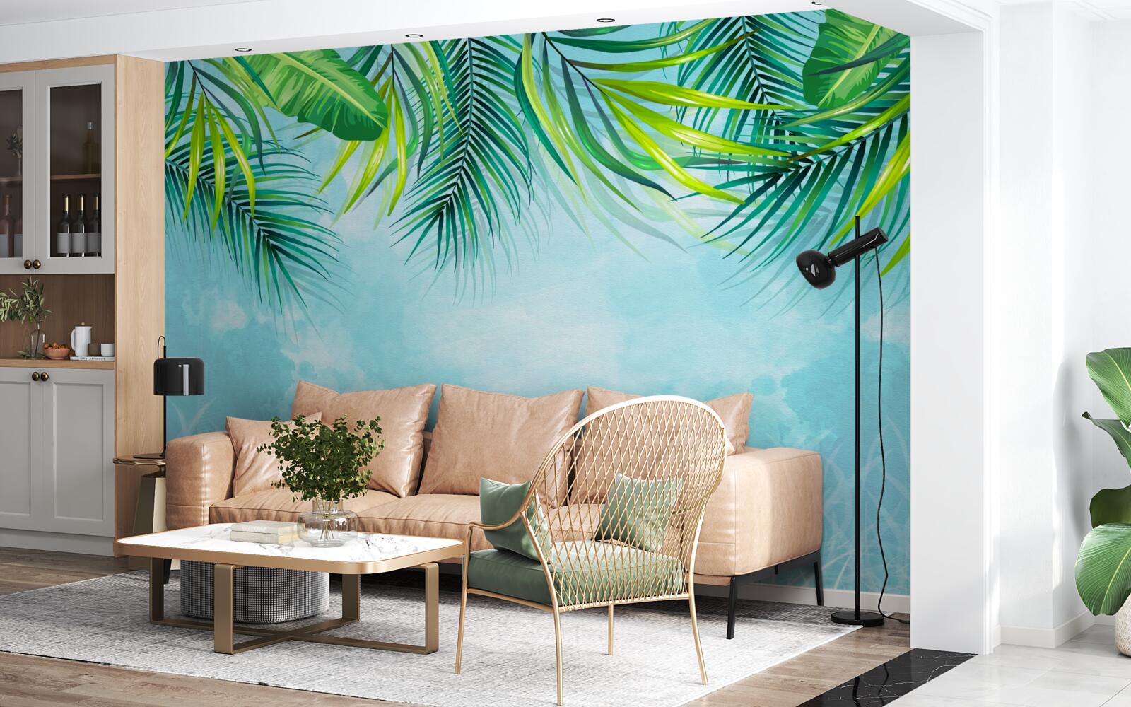 Fototapeta tropické listy proti modrej oblohe