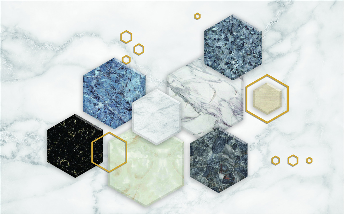 Fototapeta päťuholníkové mozaiky na bielom mramorovom pozadí