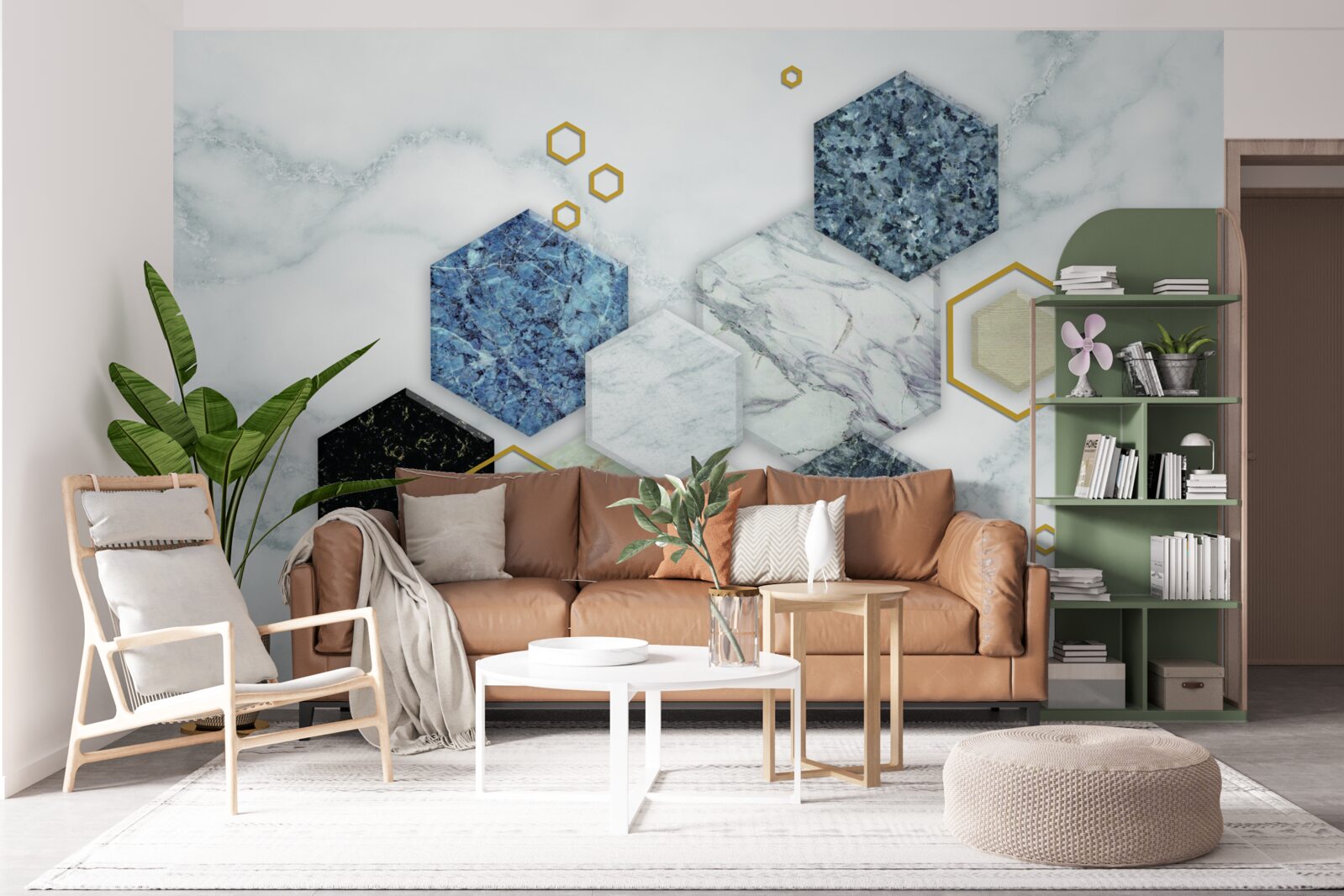 Fototapeta päťuholníkové mozaiky na bielom mramorovom pozadí