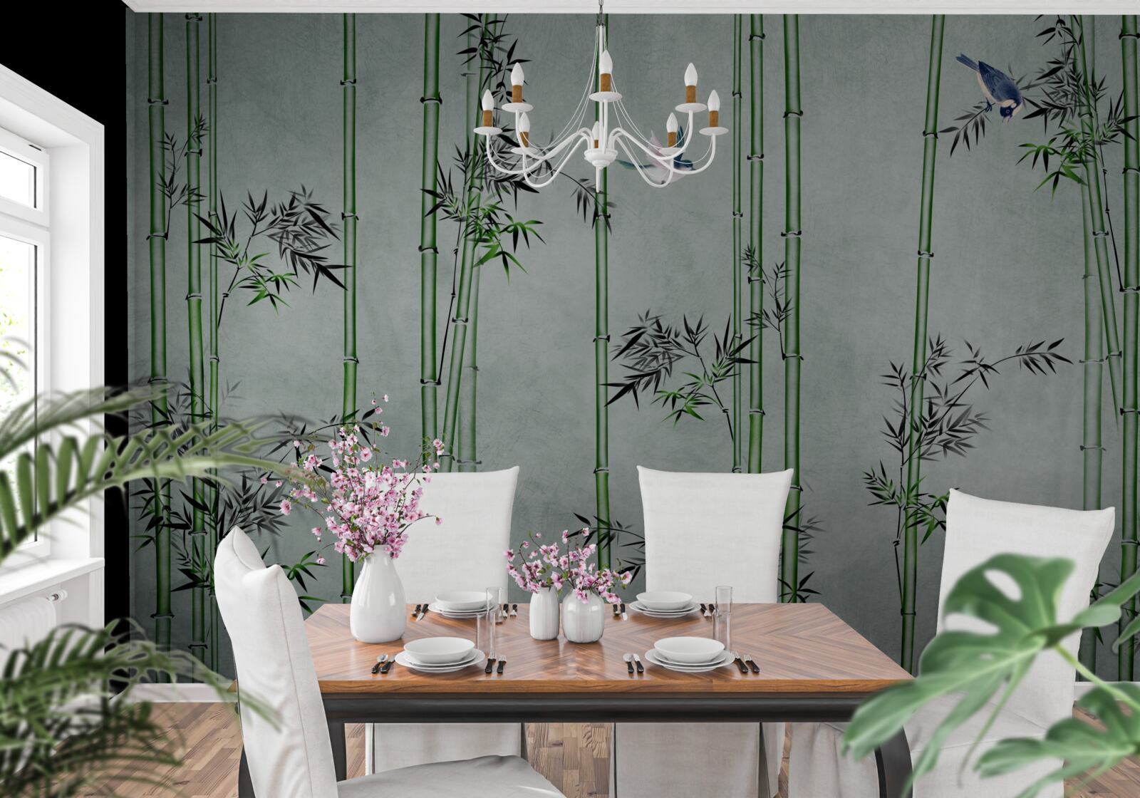 Fototapeta bambusový les je zahalený v hmle