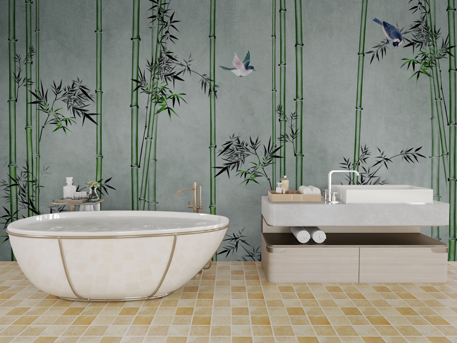 Fototapeta bambusový les je zahalený v hmle