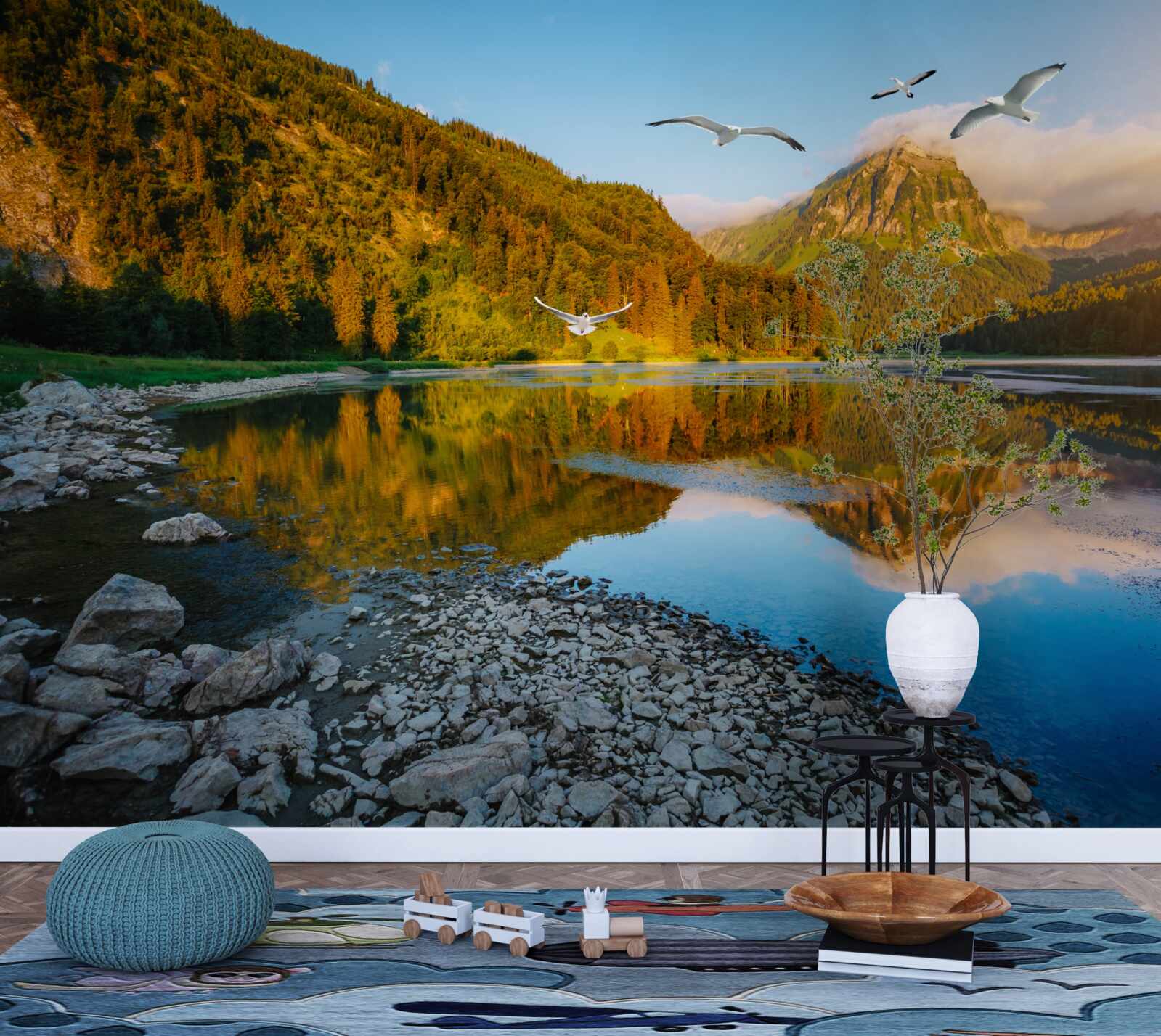 Fototapeta vtáky lietajúce nad horskými vodami