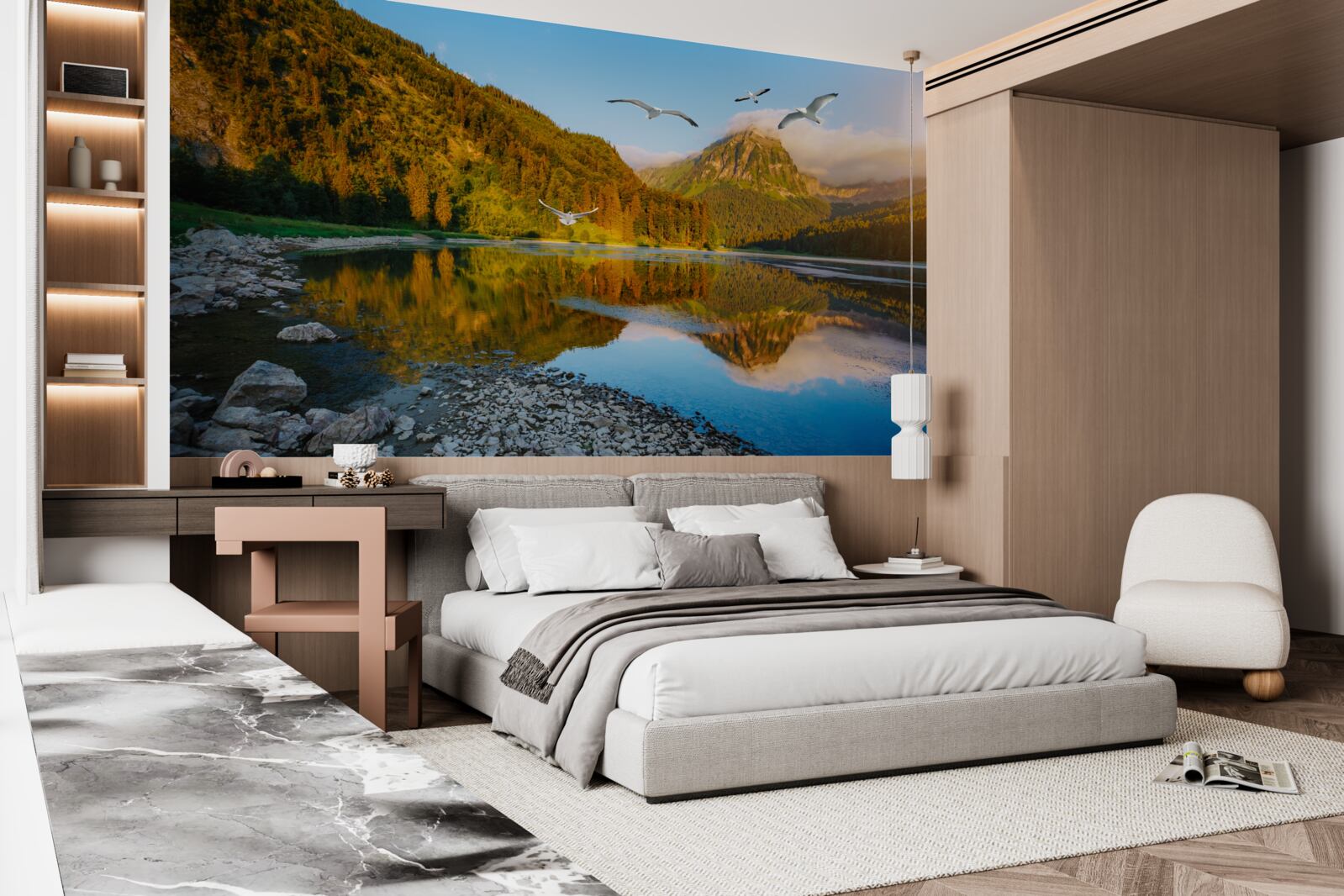 Fototapeta vtáky lietajúce nad horskými vodami