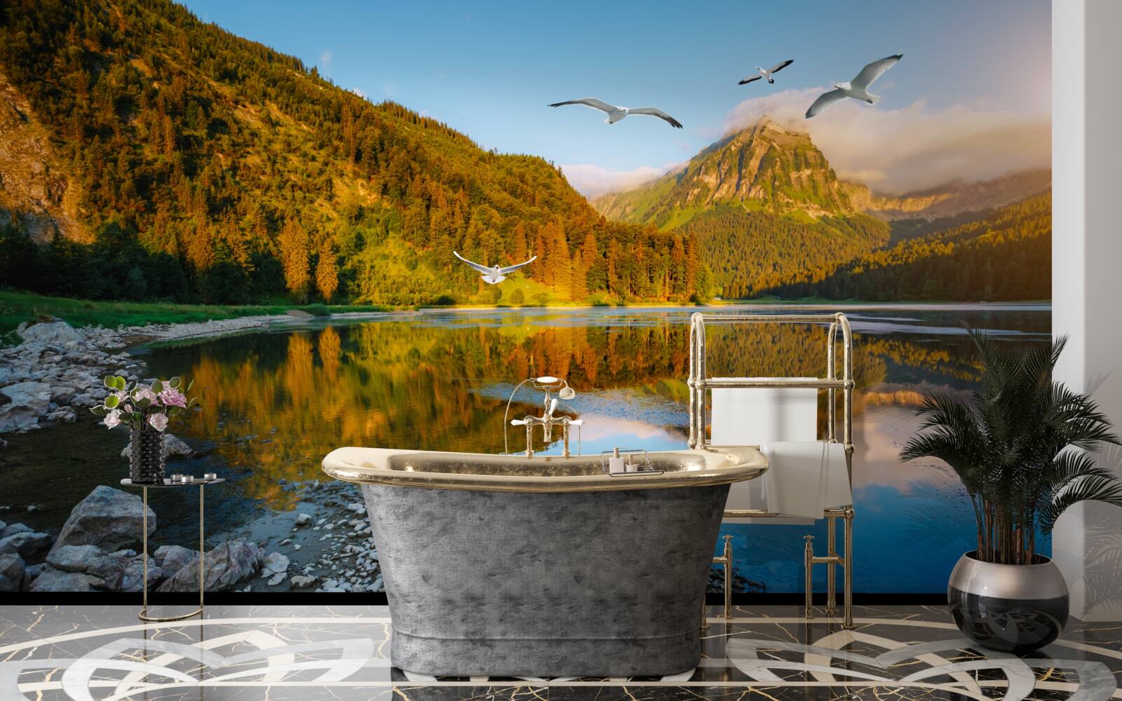 Fototapeta vtáky lietajúce nad horskými vodami