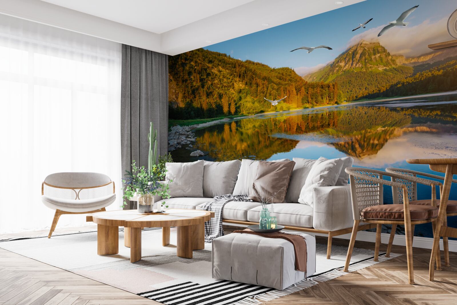 Fototapeta vtáky lietajúce nad horskými vodami