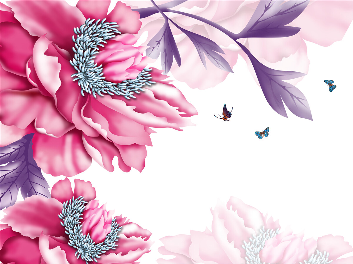 Fototapeta motýle a ružové kvety na pozadí