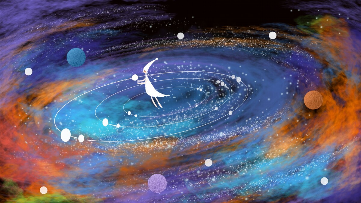 Fototapeta dievča obklopené planétami