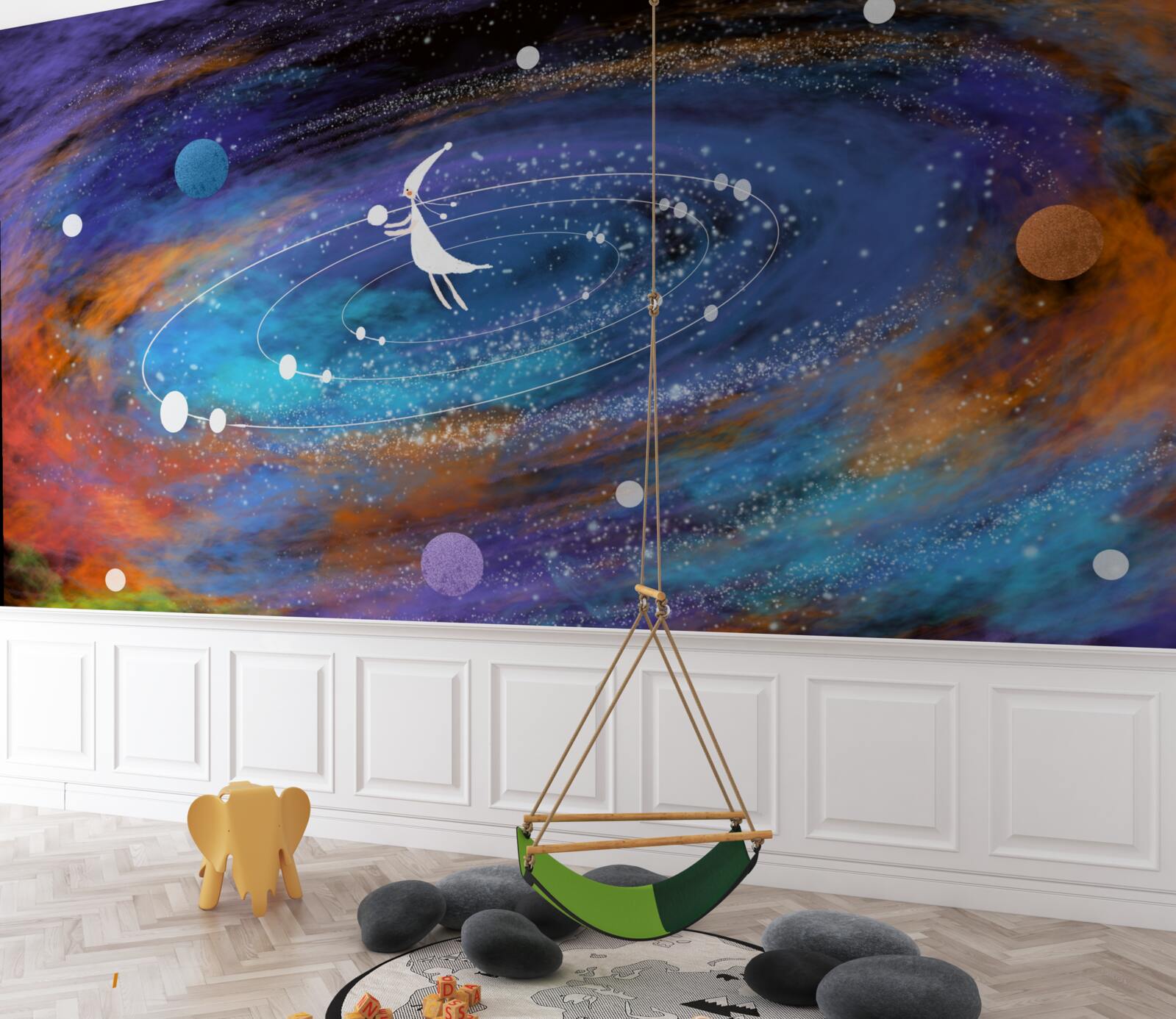 Fototapeta dievča obklopené planétami