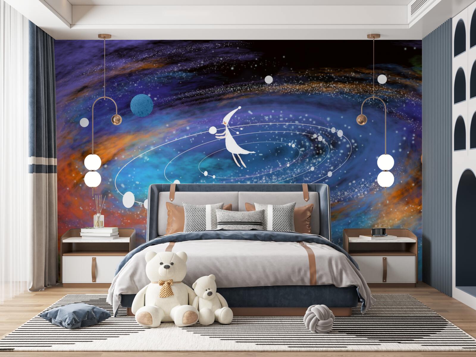 Fototapeta dievča obklopené planétami