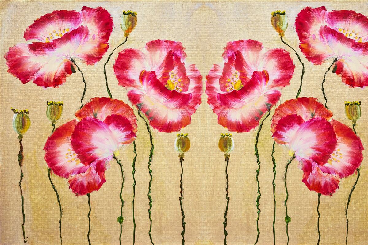 Fototapeta púčiky a kvety maku v odtieňoch červenej a bielej