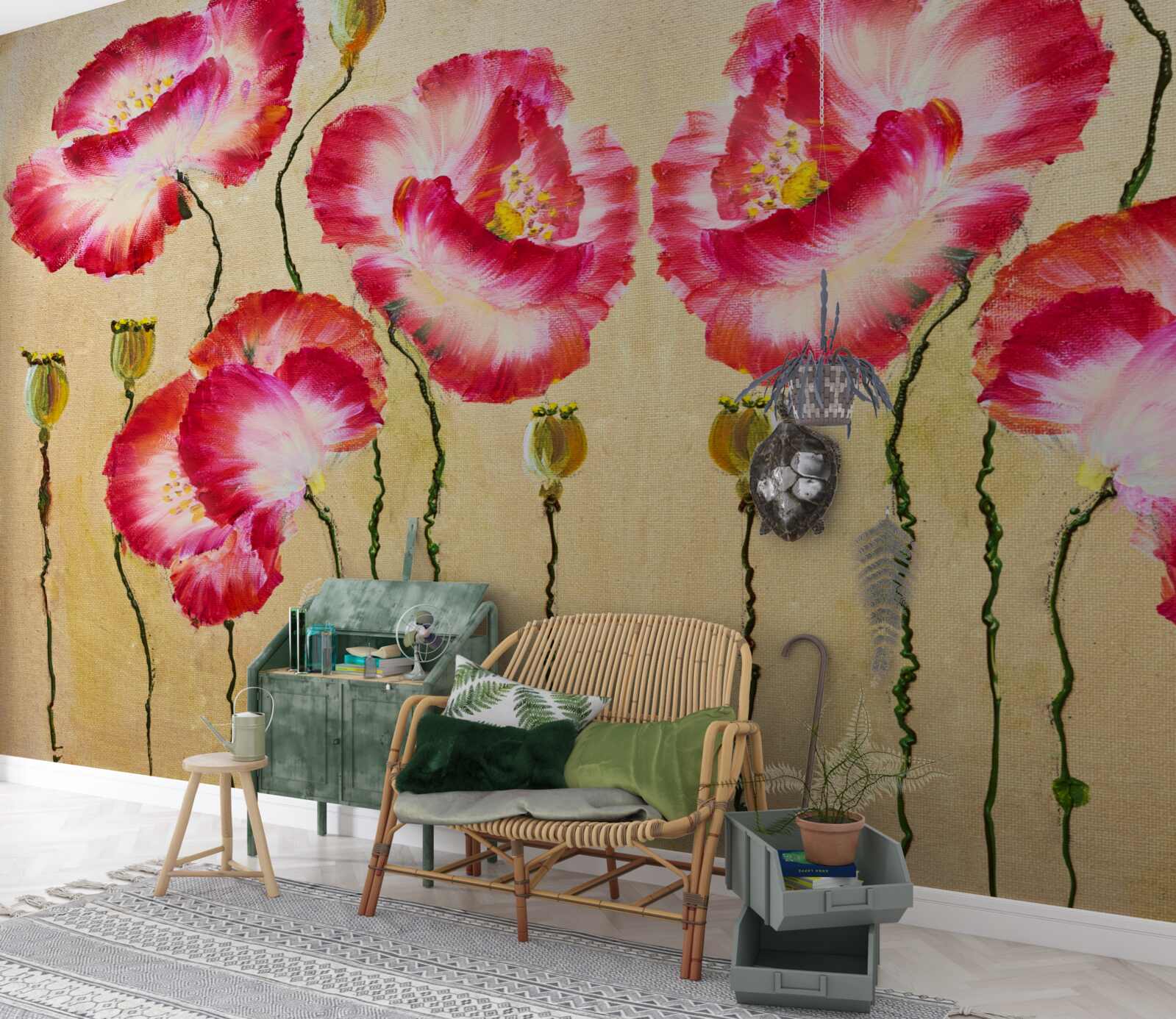 Fototapeta púčiky a kvety maku v odtieňoch červenej a bielej