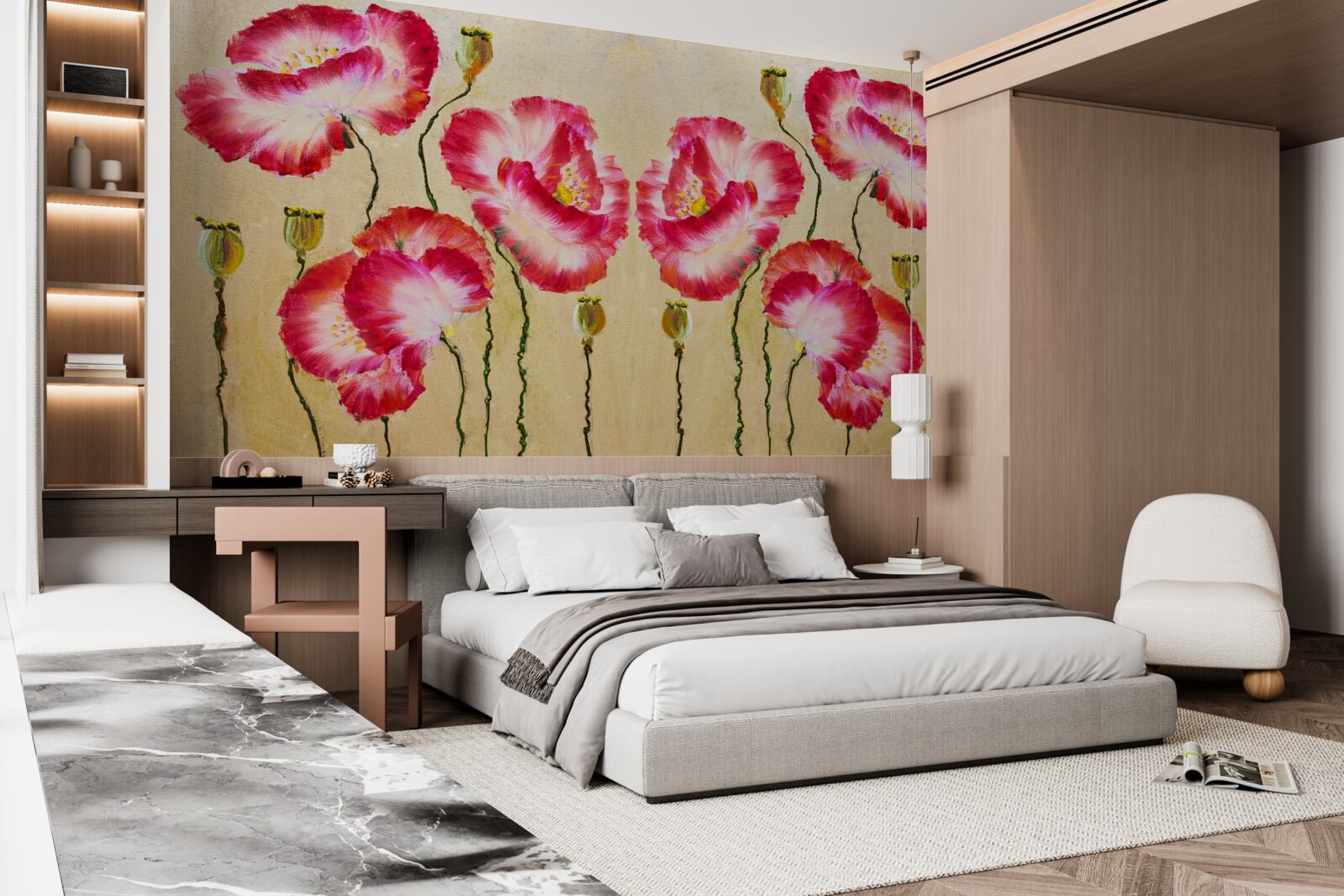 Fototapeta púčiky a kvety maku v odtieňoch červenej a bielej