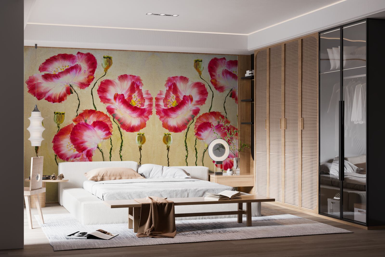 Fototapeta púčiky a kvety maku v odtieňoch červenej a bielej