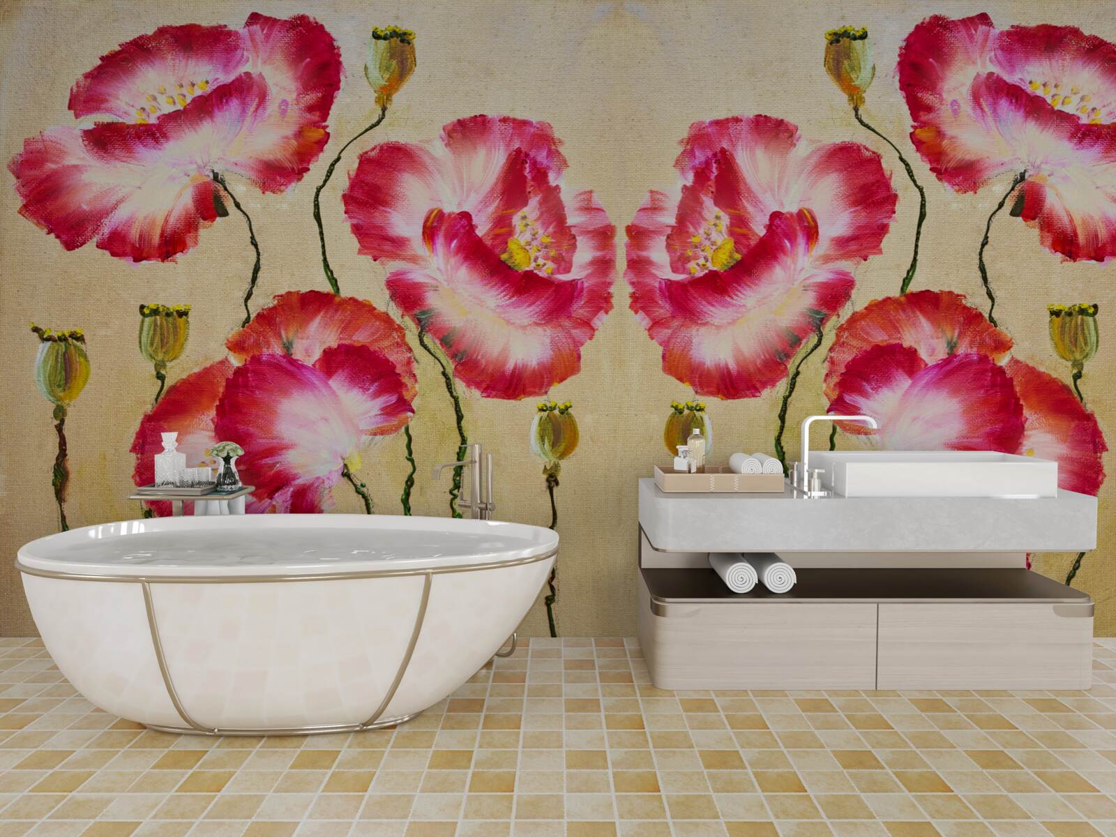 Fototapeta púčiky a kvety maku v odtieňoch červenej a bielej