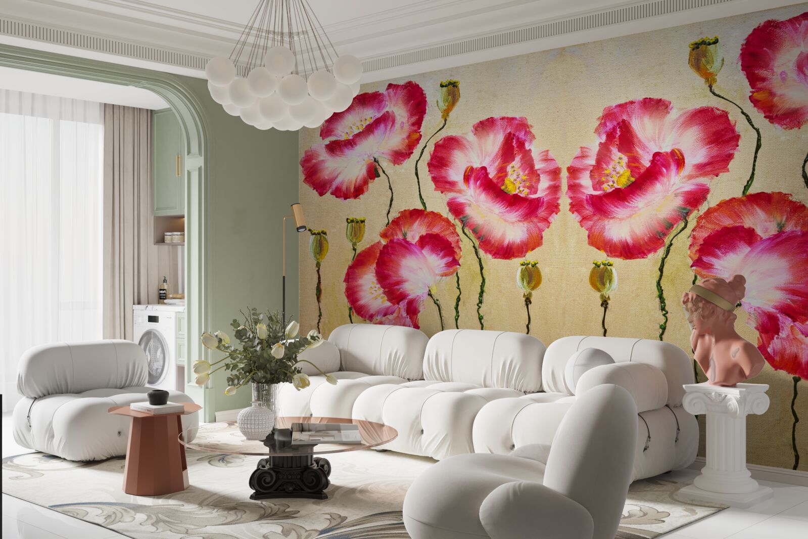 Fototapeta púčiky a kvety maku v odtieňoch červenej a bielej