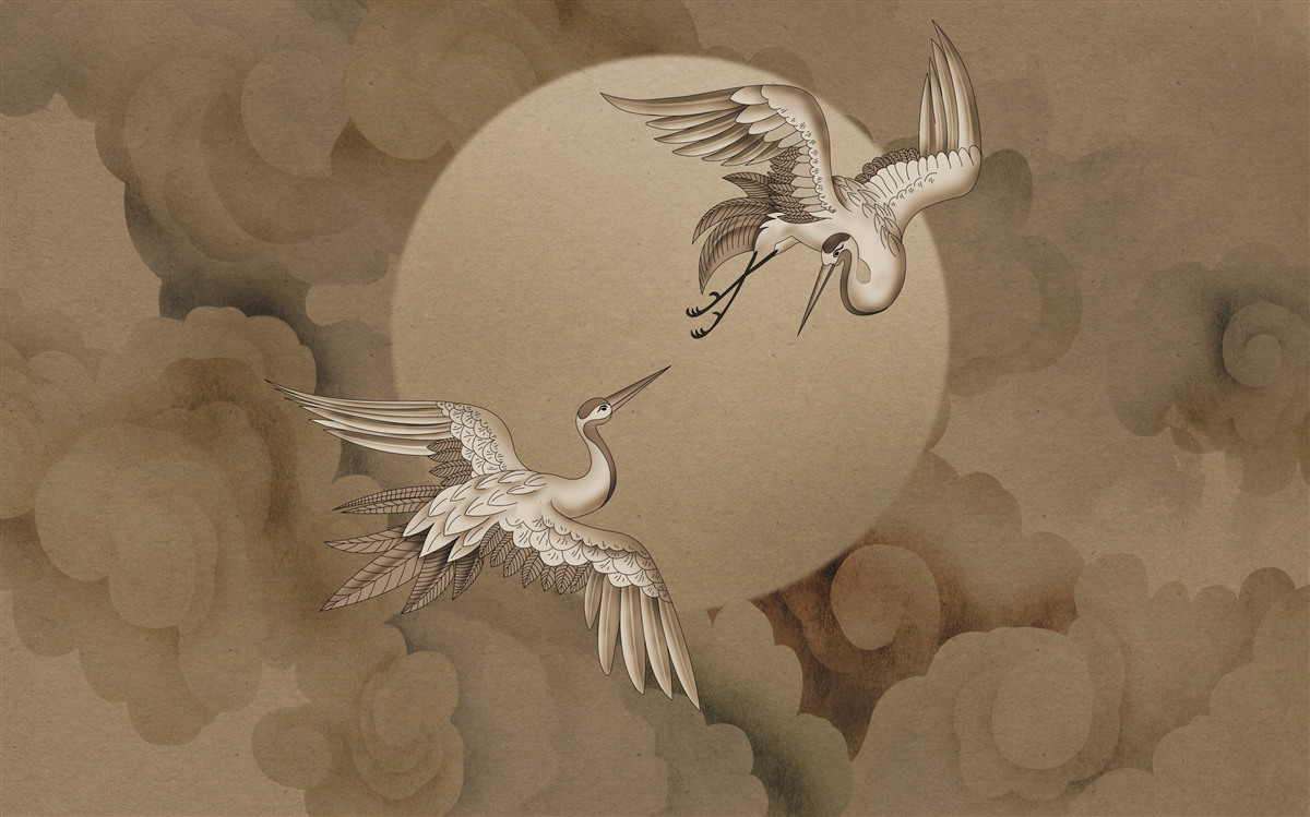 Fototapeta žeriavový tanec pod oblakmi