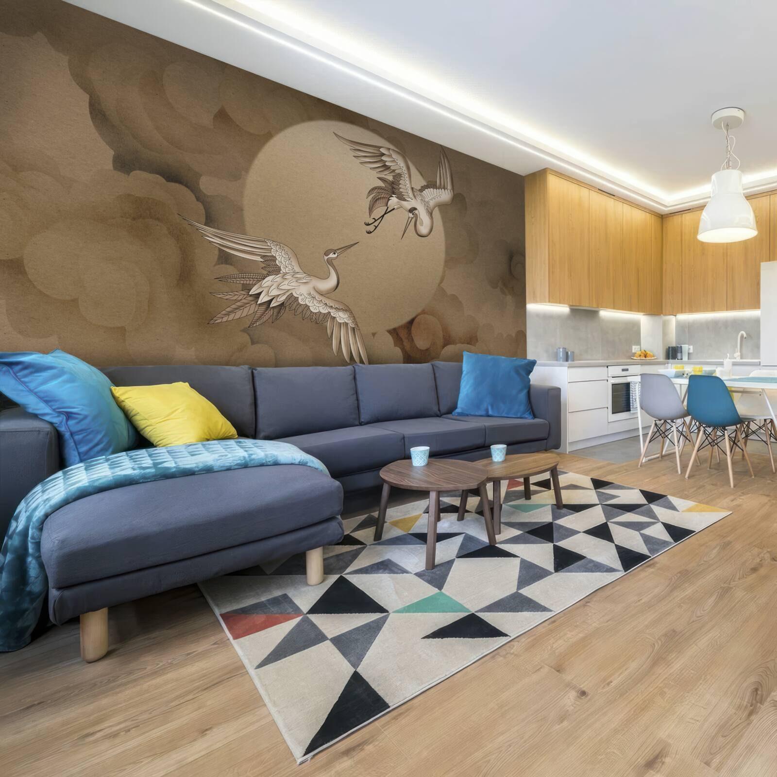 Fototapeta žeriavový tanec pod oblakmi