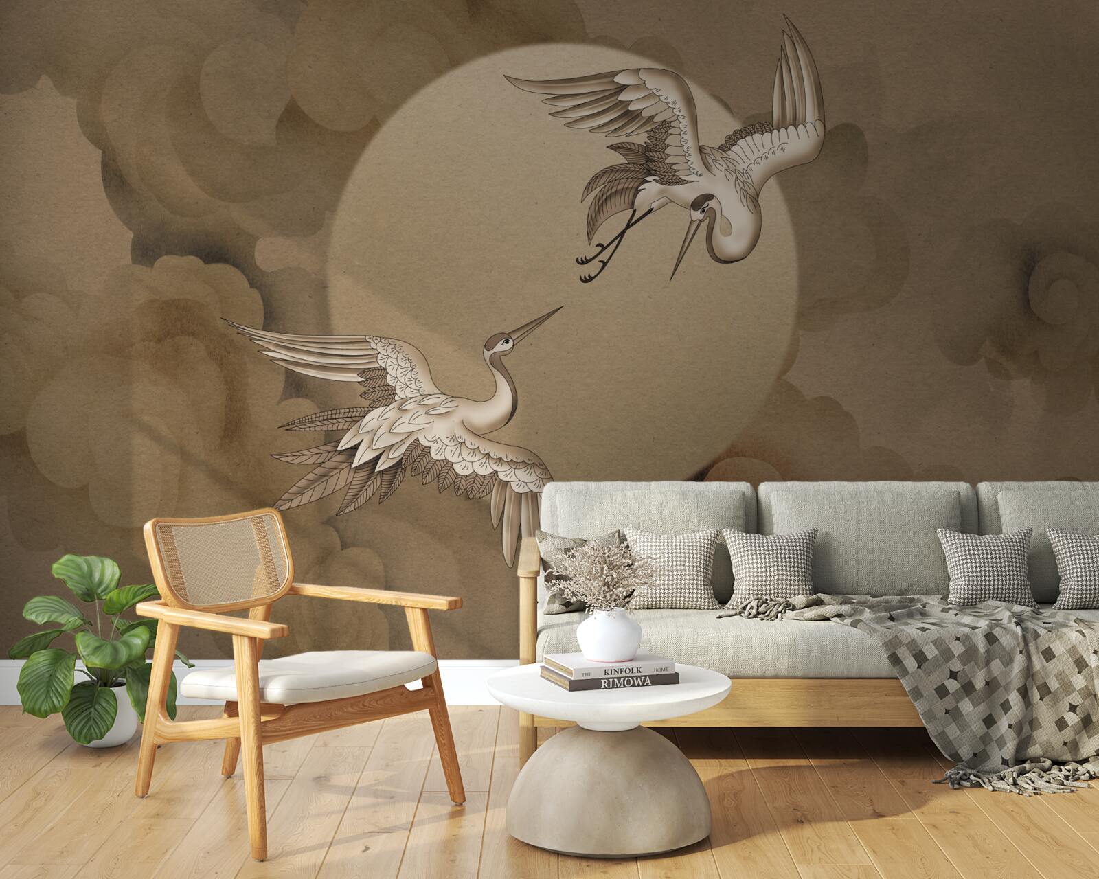 Fototapeta žeriavový tanec pod oblakmi