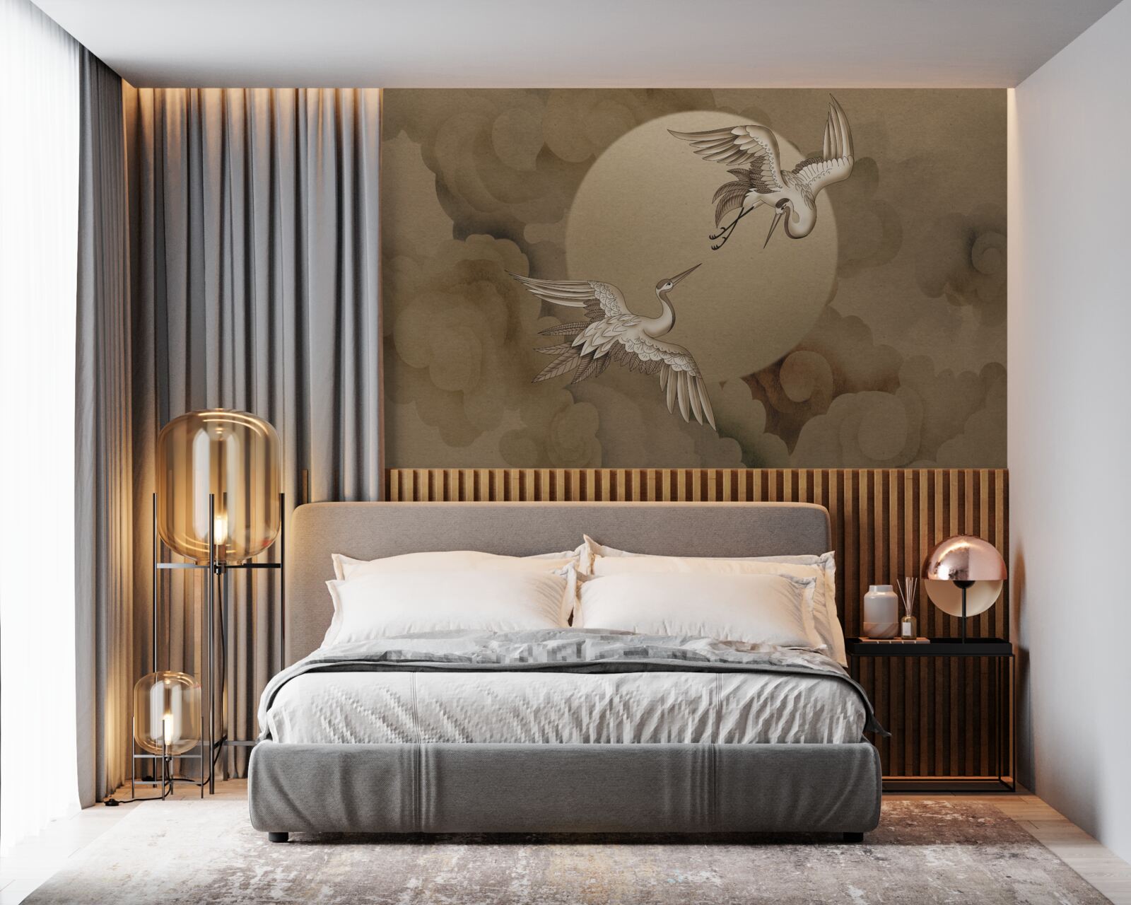 Fototapeta žeriavový tanec pod oblakmi