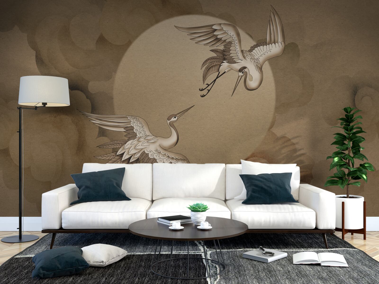 Fototapeta žeriavový tanec pod oblakmi