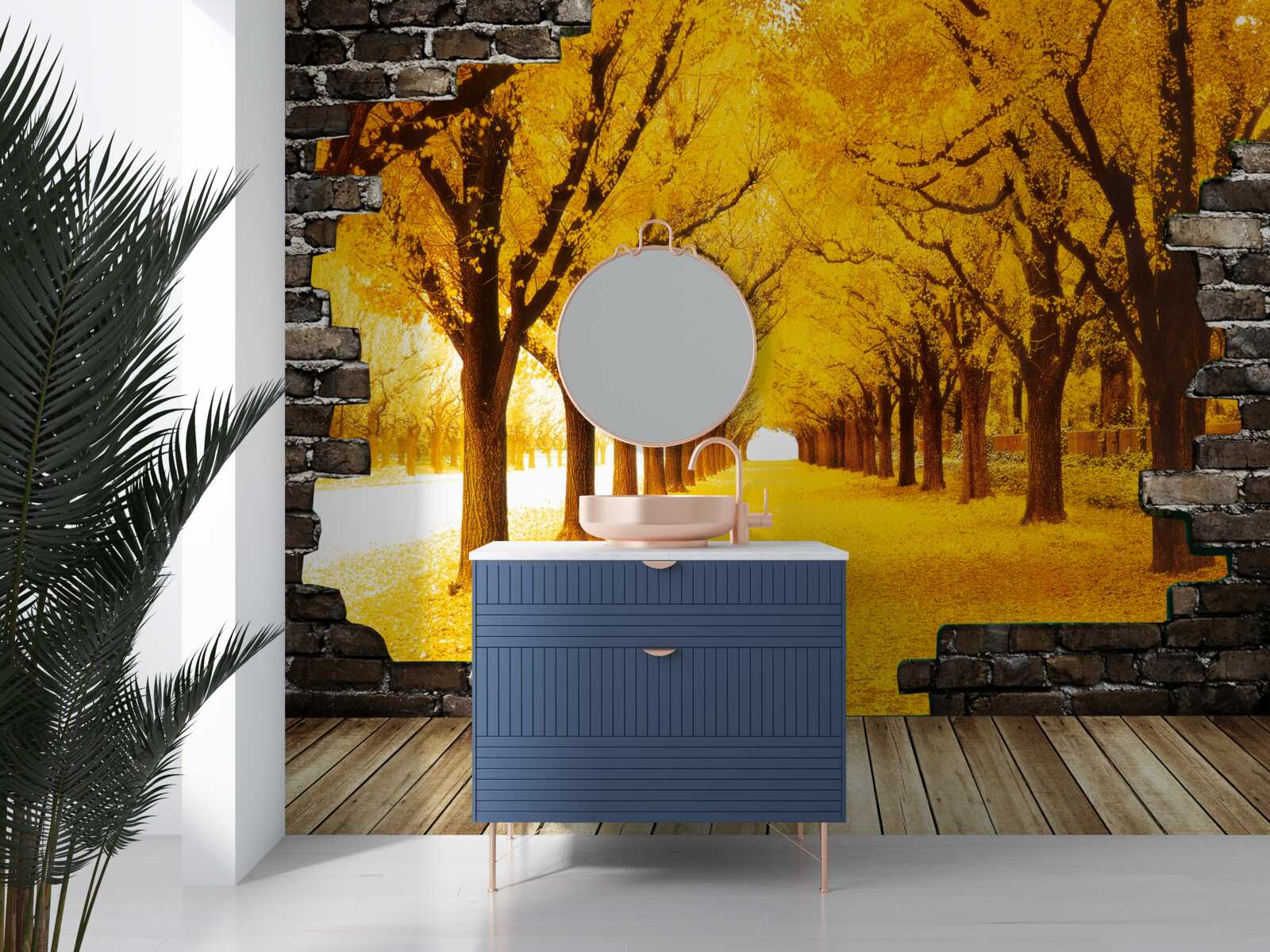 Fototapeta aleja bola pokrytá žltým lístím