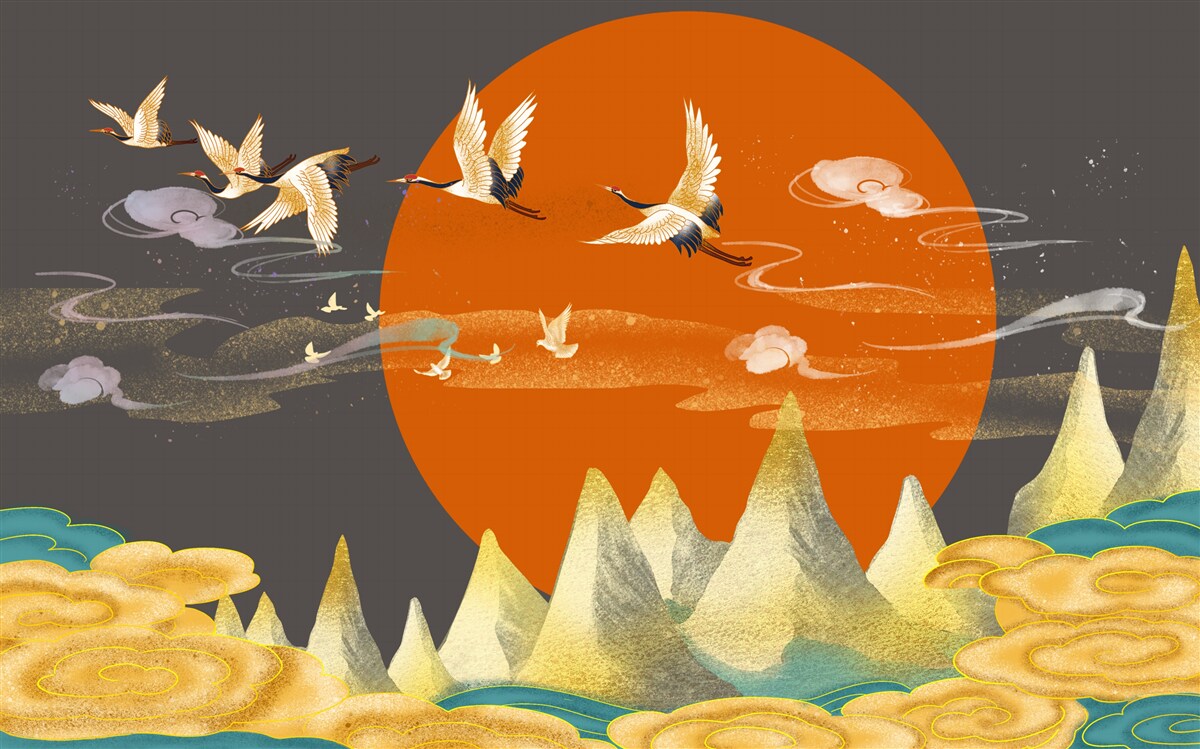 Fototapeta vrcholky hôr sú svedkami odchodu žeriavov zo svojho domova